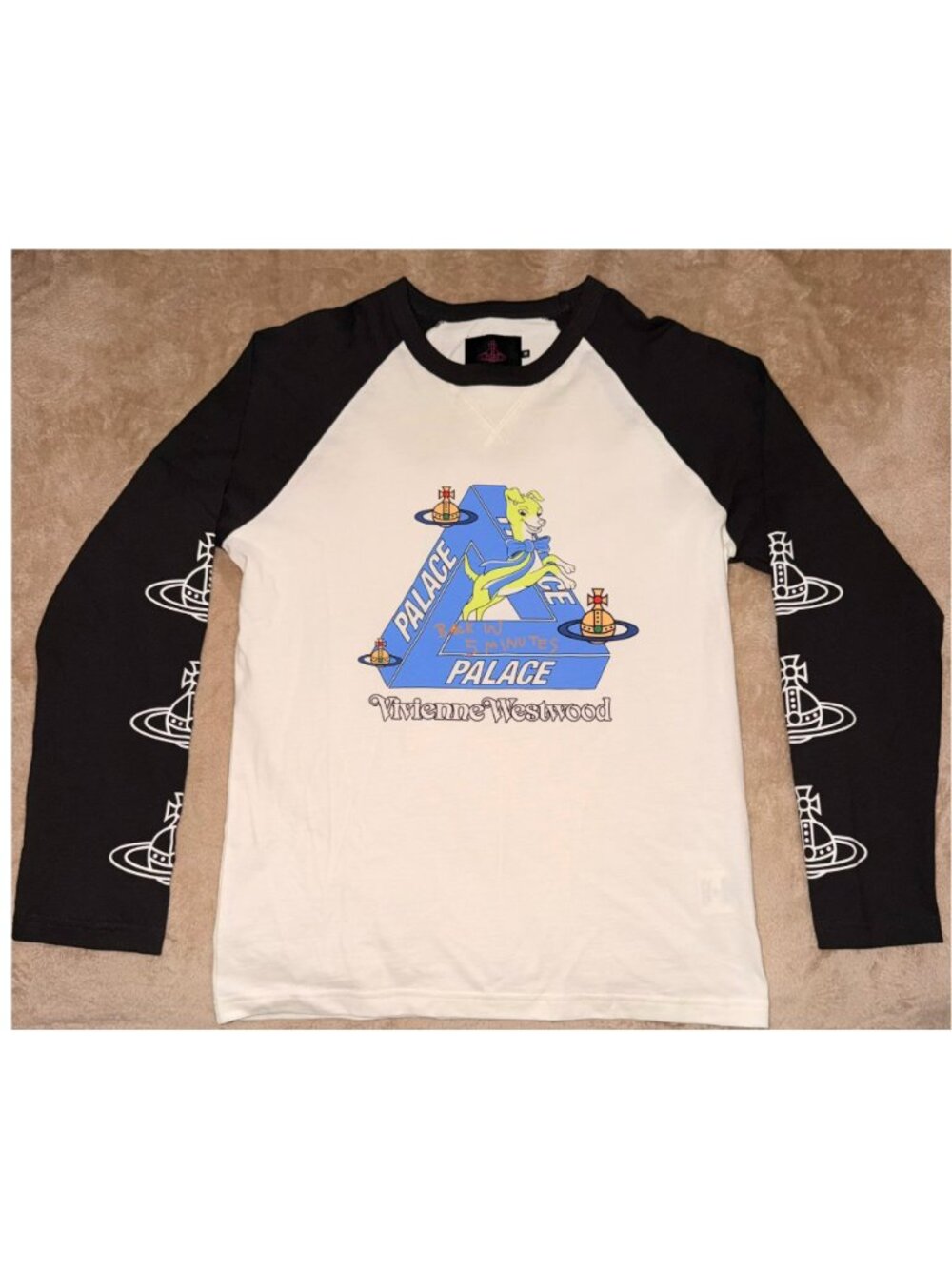 Palace x Vivienne Westwood Raglan Long Sleeve Tee, Black/White, Size XS